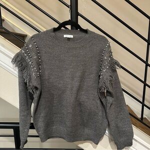 NWOT Stellah Gray Sweater with beading and fringe